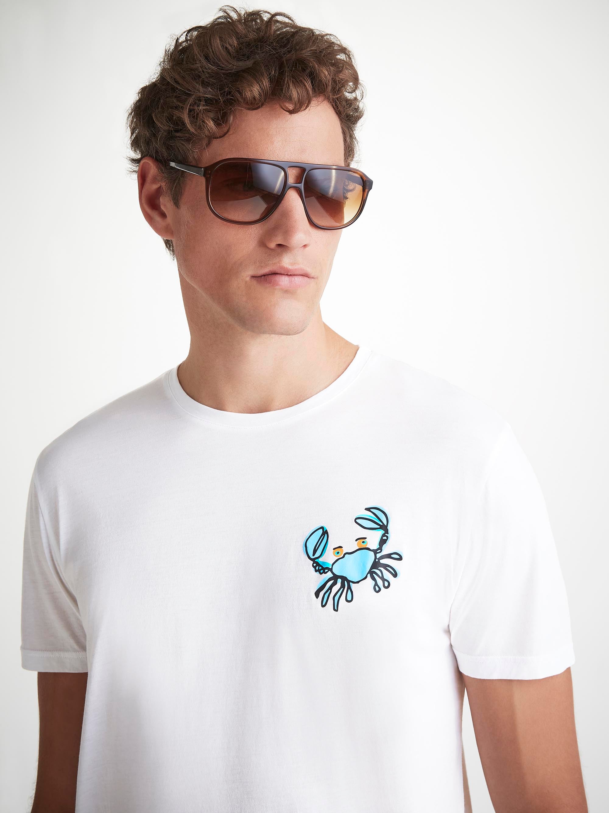 Men's T-Shirt Pima Cotton White Crab Motif Print