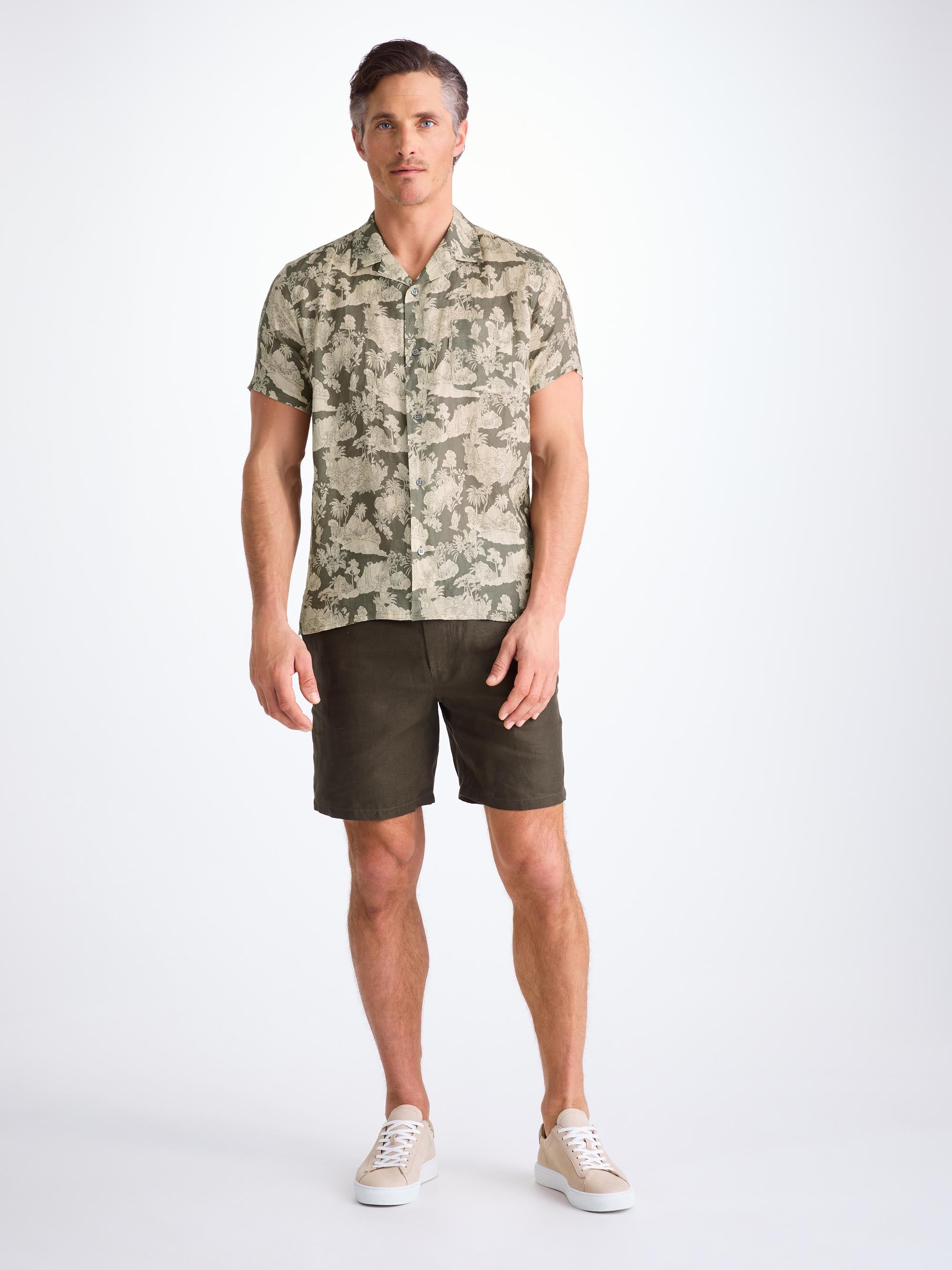 Men's Short Sleeve Shirt Milan 26 Linen Khaki