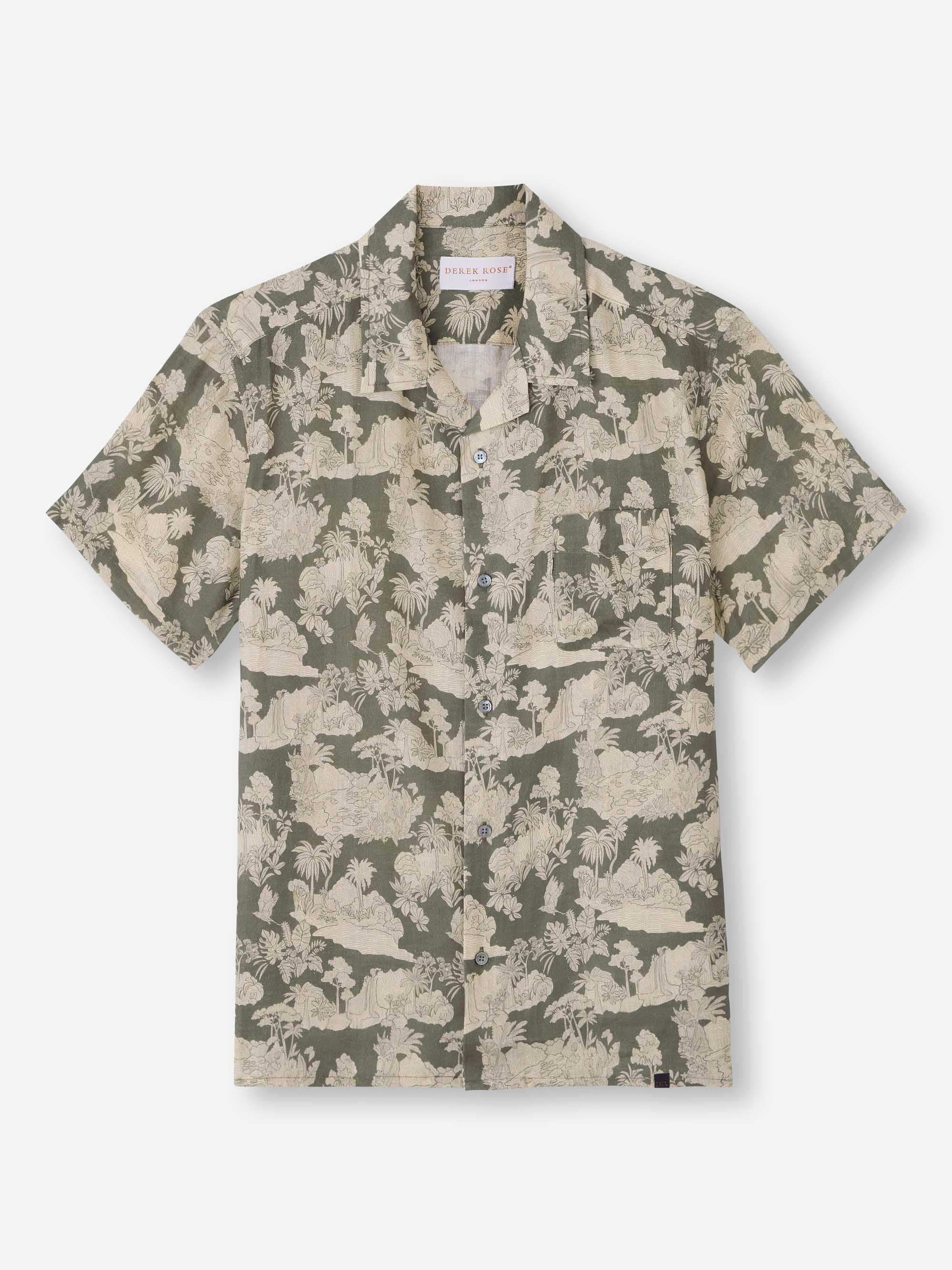 Men's Short Sleeve Shirt Milan 26 Linen Khaki